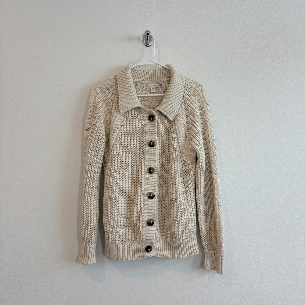 Garnet Hill Sweater Women S Linen Cotton Cardigan Collared Minimalist Coastal